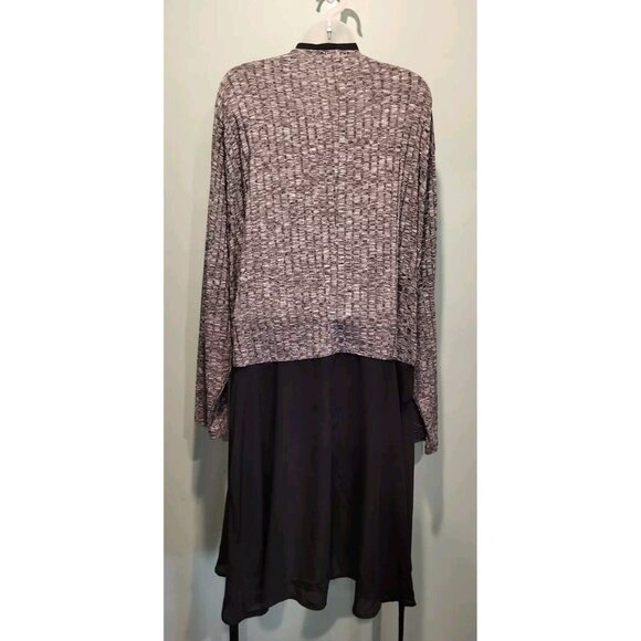 LOGO Lori Goldstein Heathered Black Knit Chiffon Trim Tie Waist Long Topper 4X - Picture 5 of 7